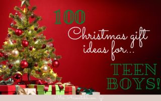 CHRISTMAS TREE WITH STACK OF PRESENTS AND WORDS CHRISTMAS GIFT IDEAS FOR TEEN BOYS
