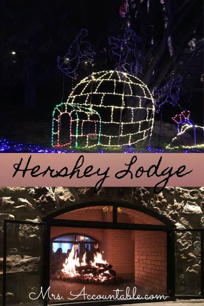 FEATURES FROM THE LODGE INCLUDING A DOUBLE SIDED FIRE PLACE AND A CHRISTMAS LIGHT IGLOO.