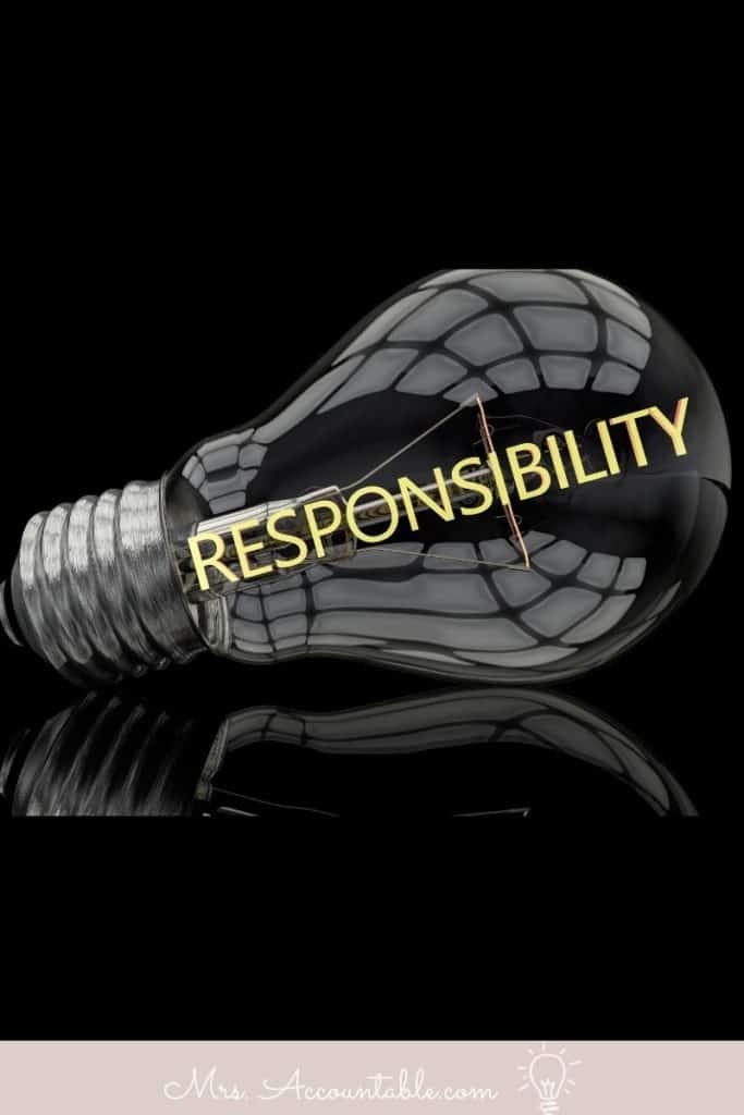 BLACK BACKGROUND WITH LIGHT BULB AND TEXT READING "RESPONSIBILITY"